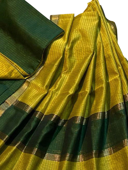 Green Maheshwari Silk Cotton Three Piece Unstitched Suit Set - Luxurion World
