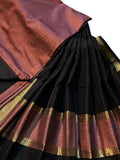 Black And Pink Maheshwari Silk Cotton Three Piece Unstitched Suit Set - Luxurion World