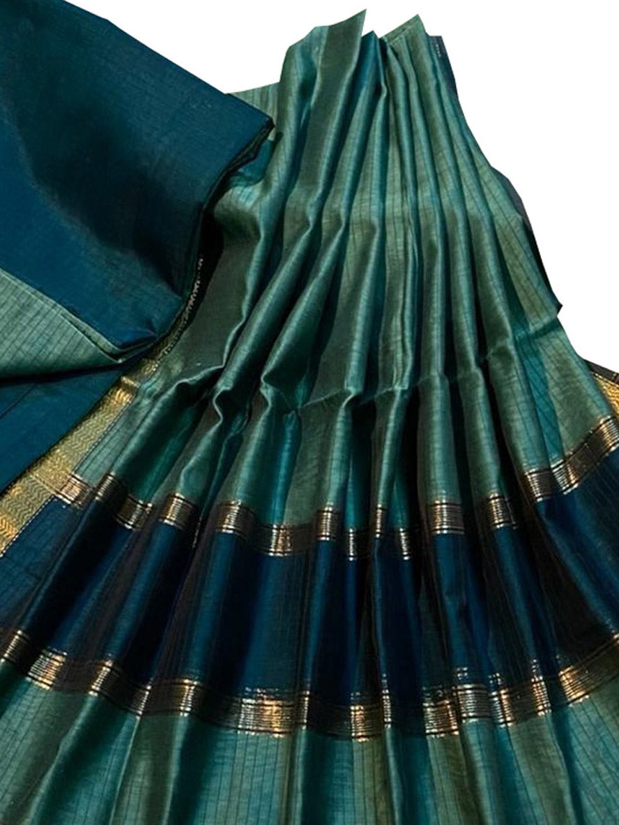 Green Maheshwari Silk Cotton Three Piece Unstitched Suit Set - Luxurion World