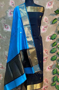 Blue Handloom Maheshwari Silk Cotton 2 Piece Unstitched Suit Set - Luxurion World
