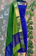 Blue Handloom Maheshwari Silk Cotton 2 Piece Unstitched Suit Set - Luxurion World