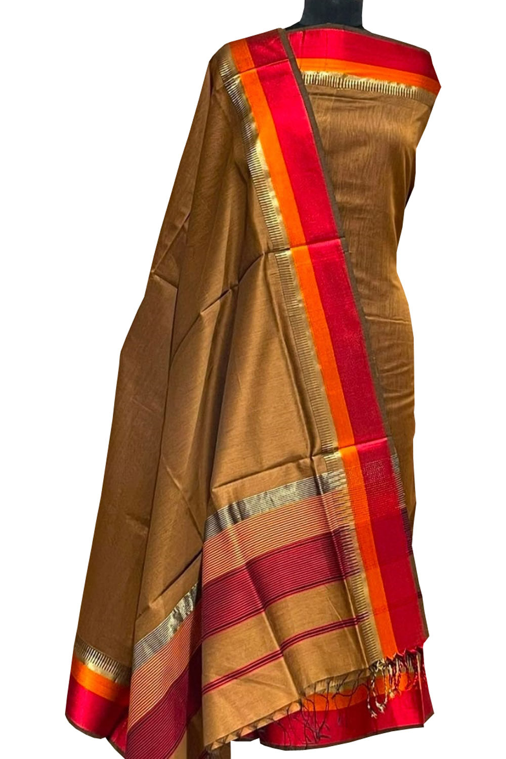 Elegant Brown Maheshwari Cotton Silk Suit - Luxurion World