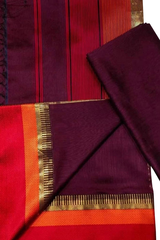 Stunning Maroon Maheshwari Cotton Silk Suit