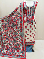 Multicolor Embroidered Phulkari Georgette Three Piece Unstitched Suit Set - Luxurion World