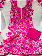 Hand Embroidered Off White & Pink Phulkari Georgette Suit Set - Luxurion World
