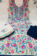 Hand Embroidered Off White & Blue Phulkari Georgette Suit Set - Luxurion World