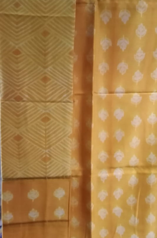 Yellow Shibori Cotton Silk Two Piece Unstitched Suit Set - Luxurion World