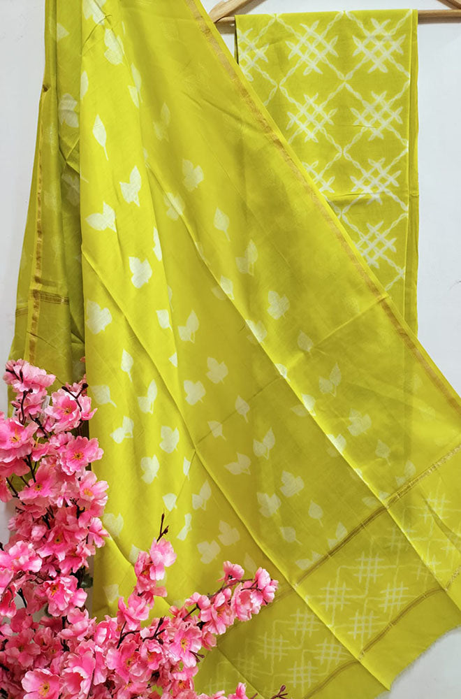 Yellow Shibori Cotton Silk Two Piece Unstitched Suit Set