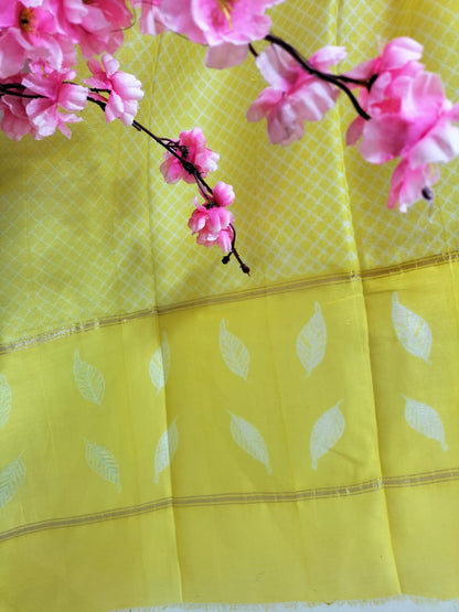 Yellow Shibori Cotton Silk Two Piece Unstitched Suit Set - Luxurion World