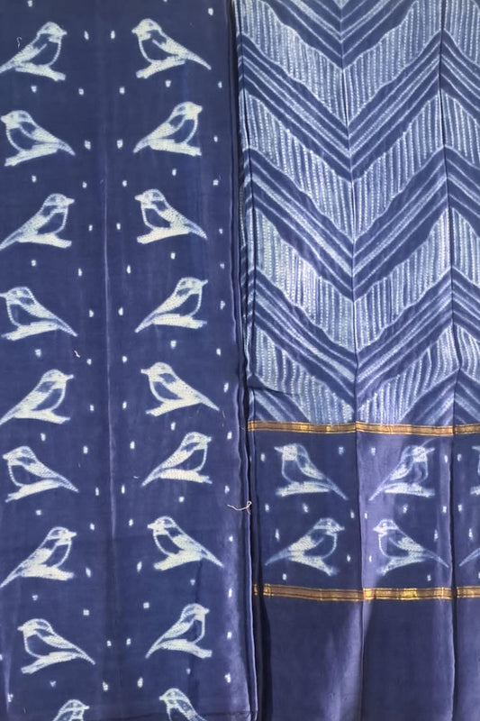 Chic Shibori Cotton Silk Suit Set: Blue, Unstitched Elegance