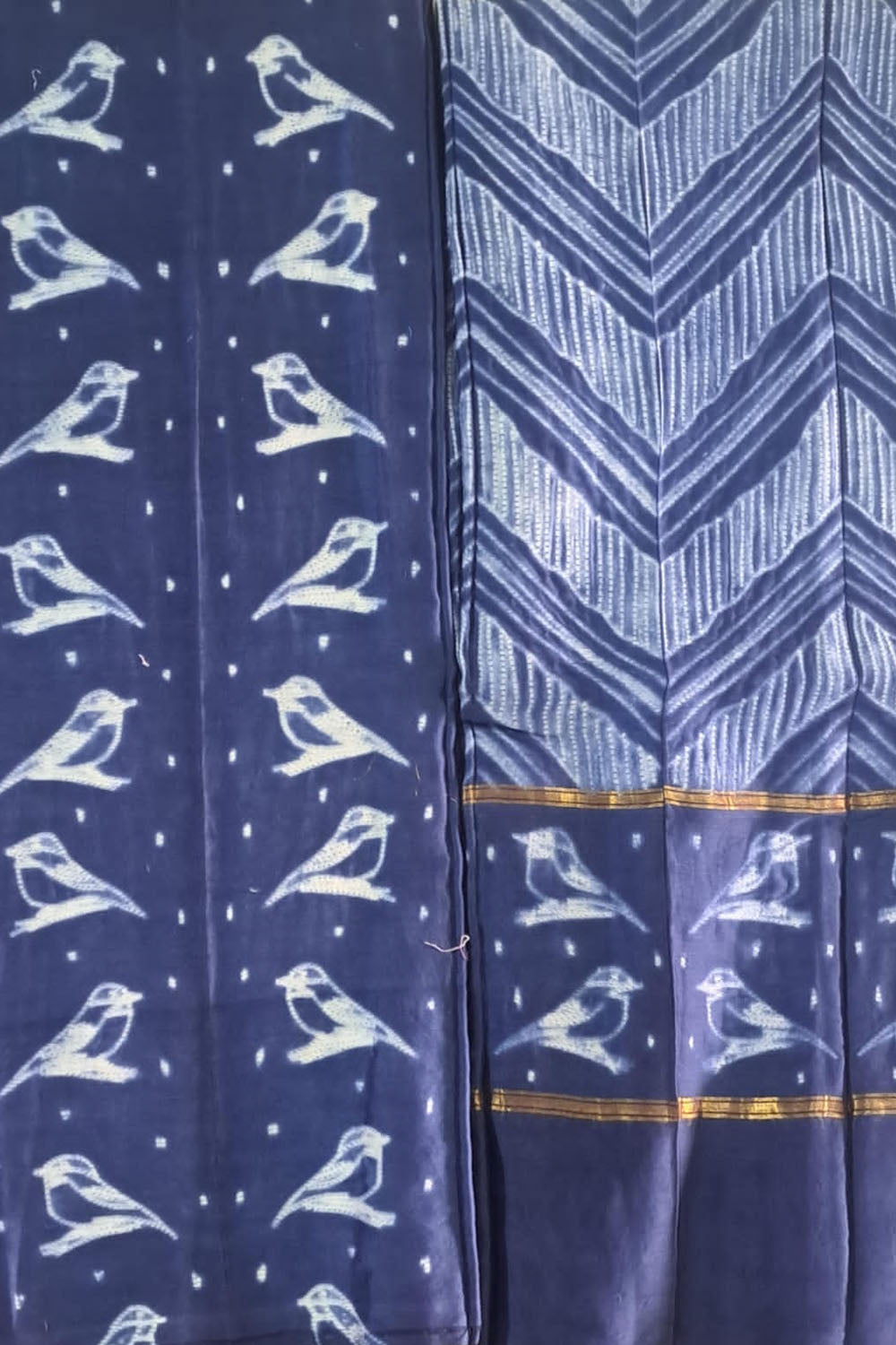 Chic Shibori Cotton Silk Suit Set: Blue, Unstitched Elegance - Luxurion World