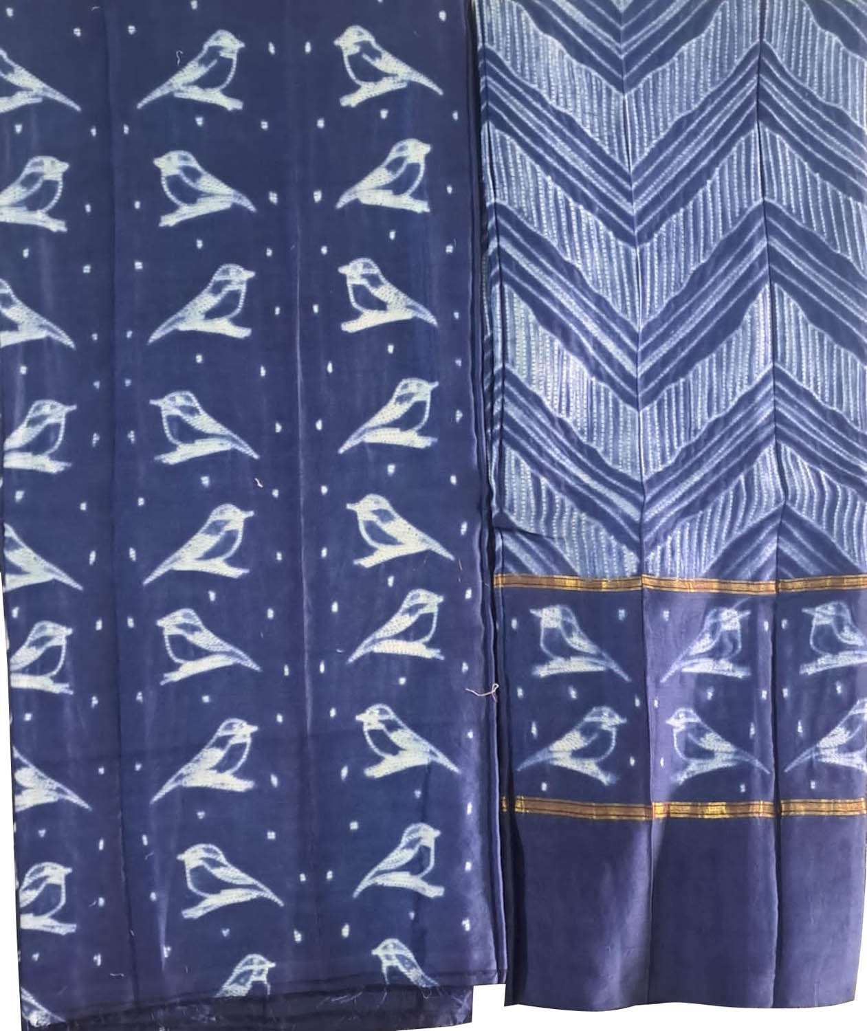 Chic Shibori Cotton Silk Suit Set: Blue, Unstitched Elegance - Luxurion World