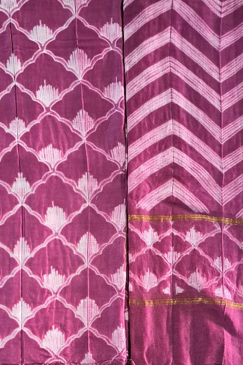 Chic Purple Shibori Cotton Silk Suit Set: Unstitched & Trendy - Luxurion World
