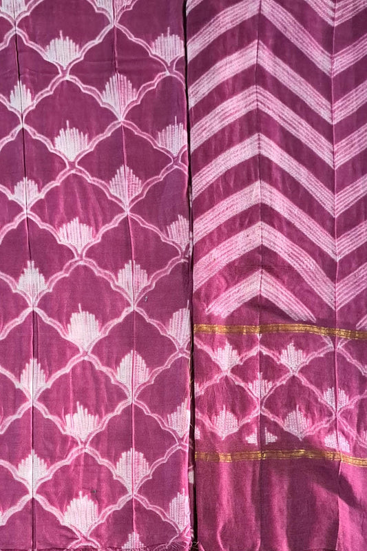 Chic Purple Shibori Cotton Silk Suit Set: Unstitched & Trendy - Luxurion World
