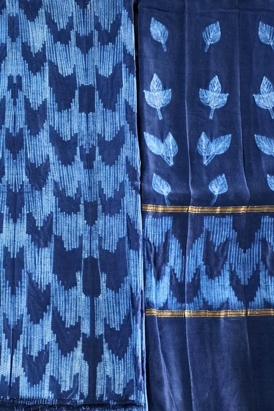 Exquisite Blue Shibori Cotton Silk Suit Set: Unstitched Elegance - Luxurion World