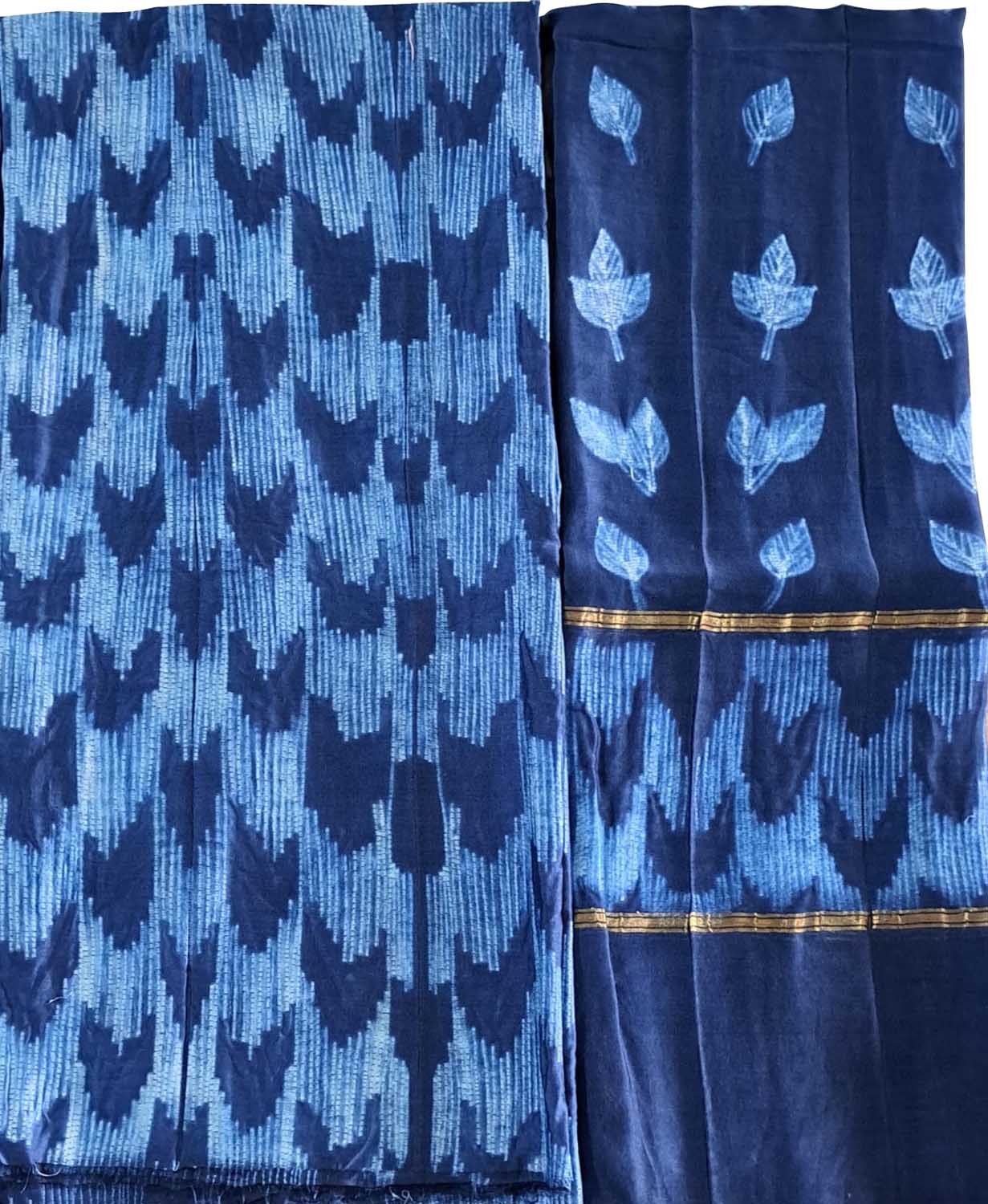 Exquisite Blue Shibori Cotton Silk Suit Set: Unstitched Elegance - Luxurion World