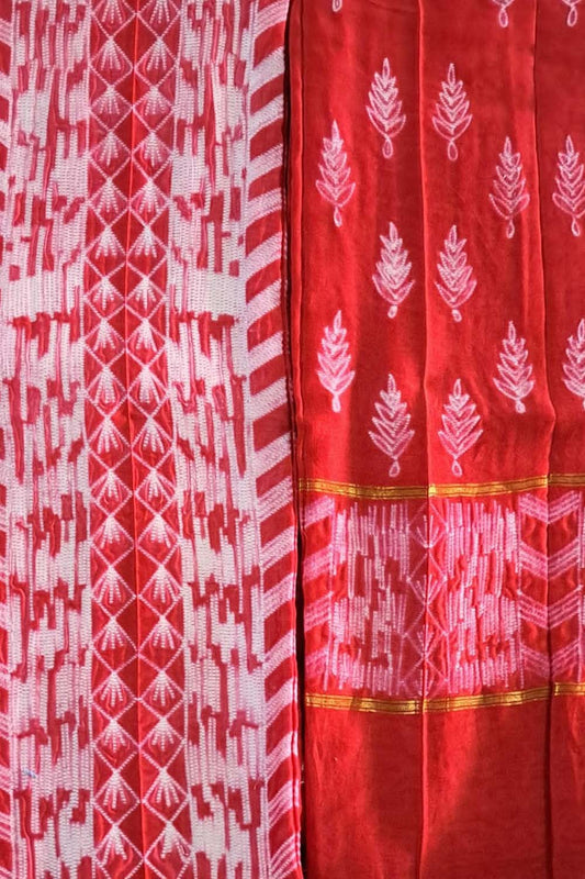 Exquisite Red Shibori Suit Set: Unstitched Elegance in Cotton Silk - Luxurion World