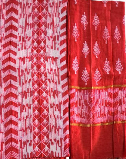 Exquisite Red Shibori Suit Set: Unstitched Elegance in Cotton Silk - Luxurion World