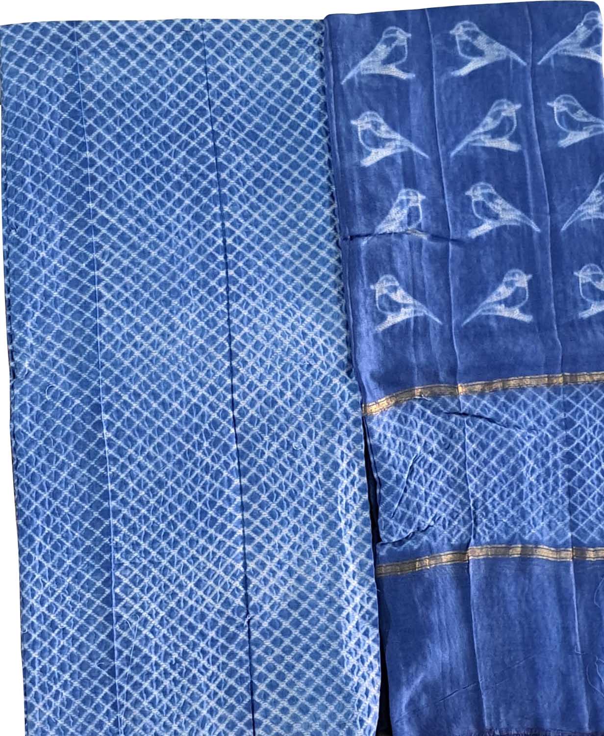 Chic Shibori Cotton Silk Suit Set: Blue, Unstitched Elegance - Luxurion World