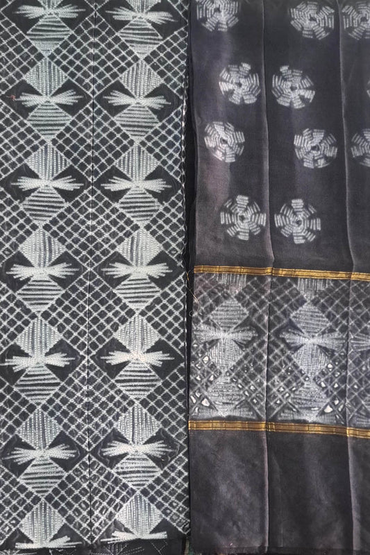 Elegant Shibori Cotton Silk Suit Set: Unstitched Black Chic - Luxurion World