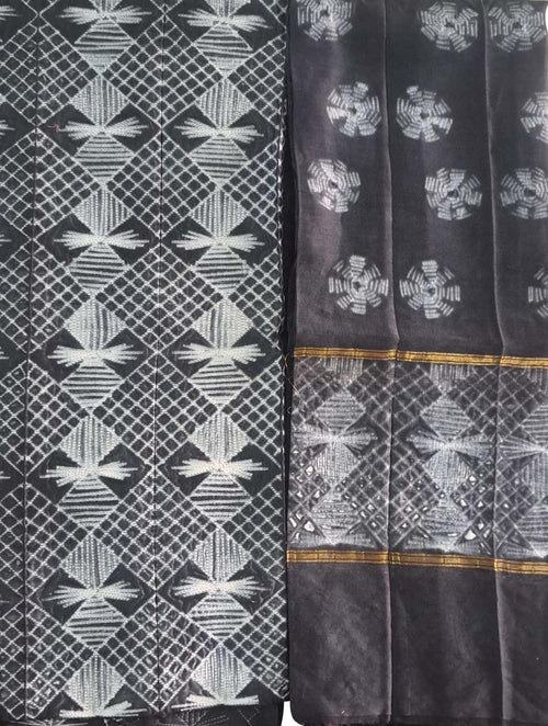 Elegant Shibori Cotton Silk Suit Set: Unstitched Black Chic - Luxurion World