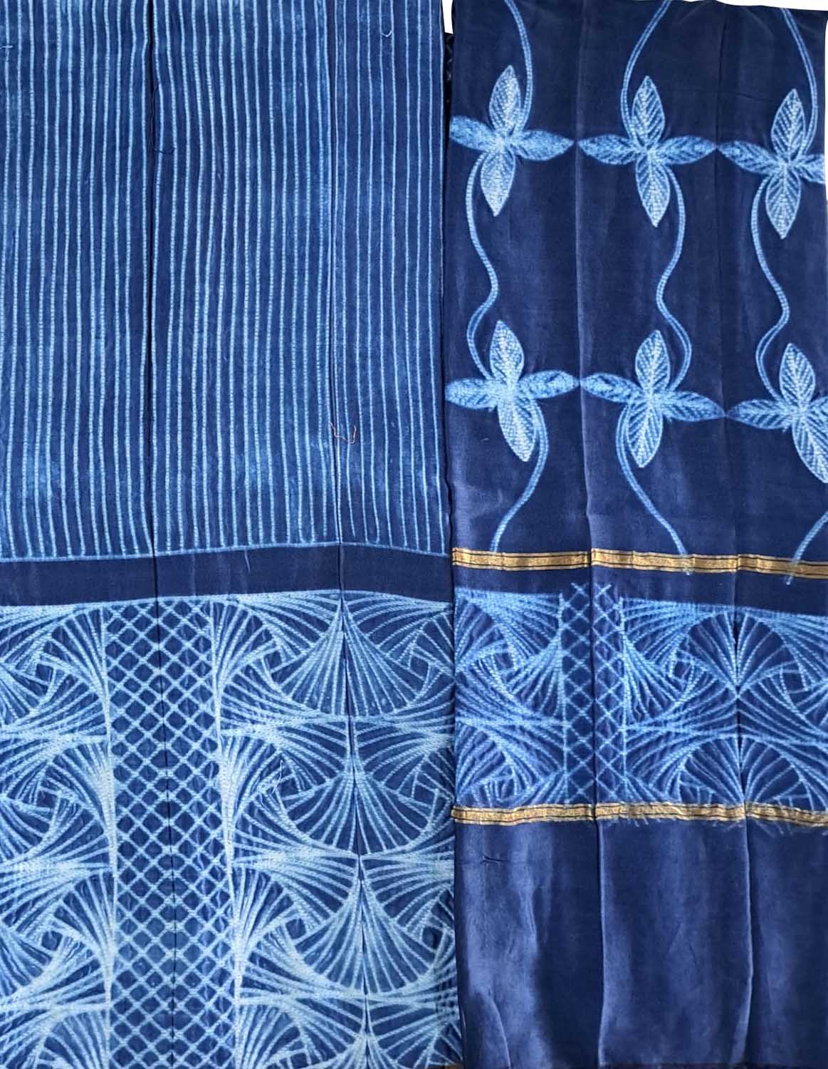 Blue Shibori Cotton Silk Two Piece Unstitched Suit Set: Elegant Ethnic Attire - Luxurion World