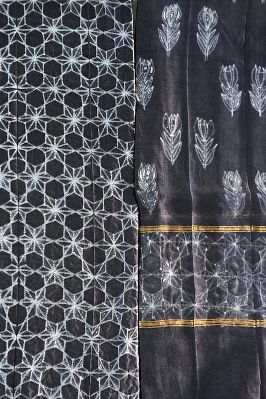 Stylish Black Shibori Cotton Silk Suit Set: Elegant and Chic Two Piece Ensemble - Luxurion World
