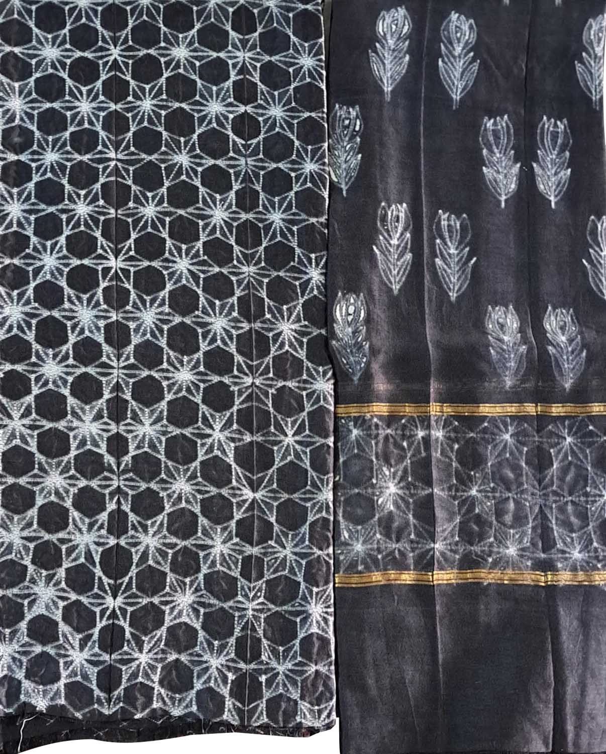 Stylish Black Shibori Cotton Silk Suit Set: Elegant and Chic Two Piece Ensemble - Luxurion World