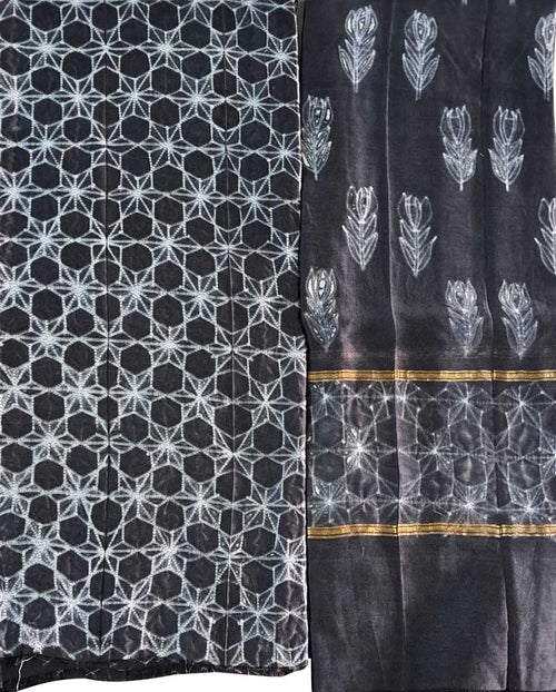 Stylish Black Shibori Cotton Silk Suit Set: Elegant and Chic Two Piece Ensemble - Luxurion World