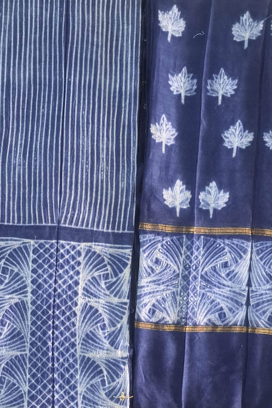 Chic Shibori Cotton Silk Suit Set: Unstitched Elegance in Stylish Blue