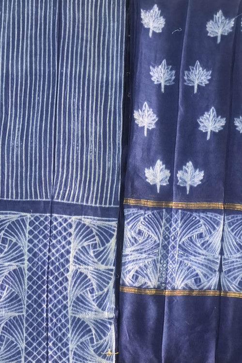 Chic Shibori Cotton Silk Suit Set: Unstitched Elegance in Stylish Blue - Luxurion World