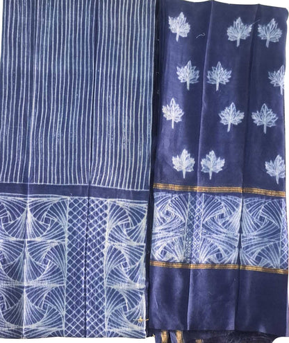 Chic Shibori Cotton Silk Suit Set: Unstitched Elegance in Stylish Blue - Luxurion World