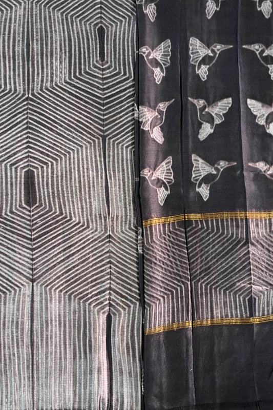 Elegant Black Shibori Cotton Silk Suit Set: Versatile Fashion Ensemble - Luxurion World