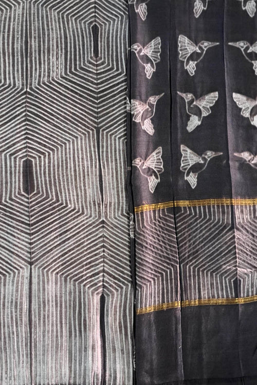 Elegant Black Shibori Cotton Silk Suit Set: Versatile Fashion Ensemble - Luxurion World
