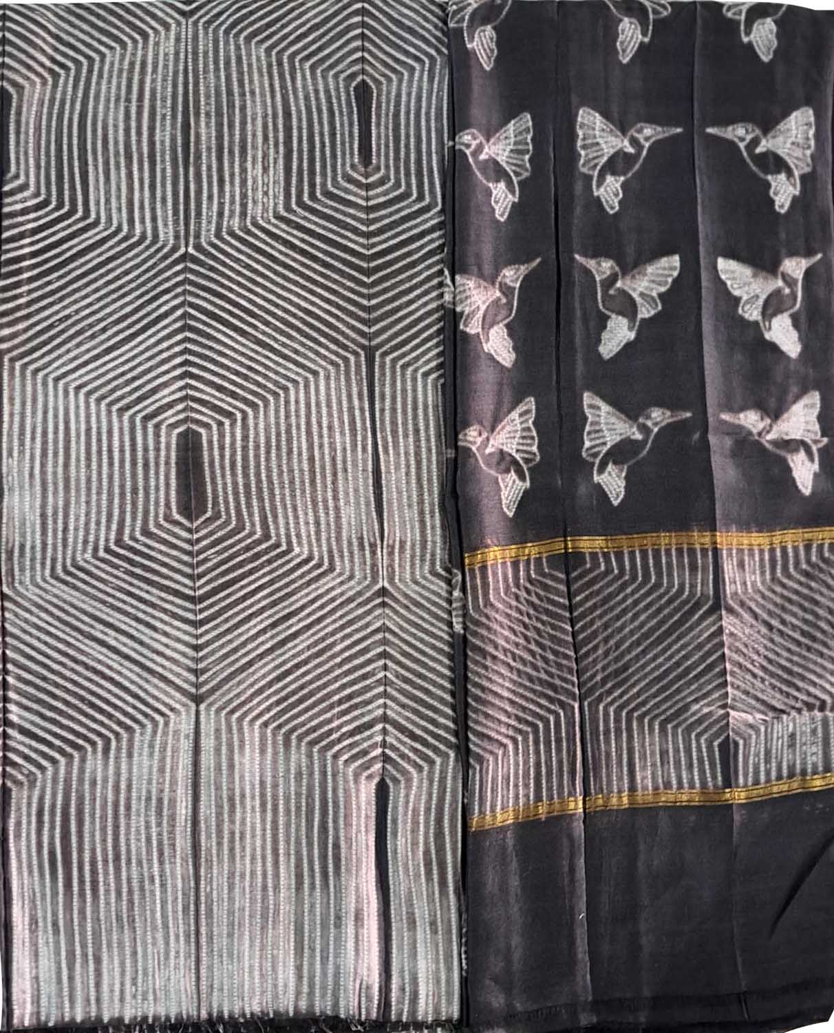 Elegant Black Shibori Cotton Silk Suit Set: Versatile Fashion Ensemble - Luxurion World