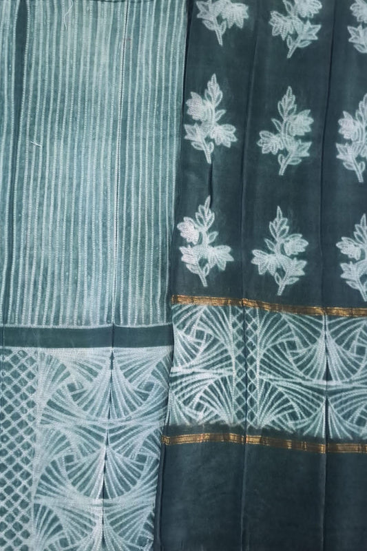 Chic Green Shibori Cotton Silk Suit Set: Unstitched Elegance - Luxurion World