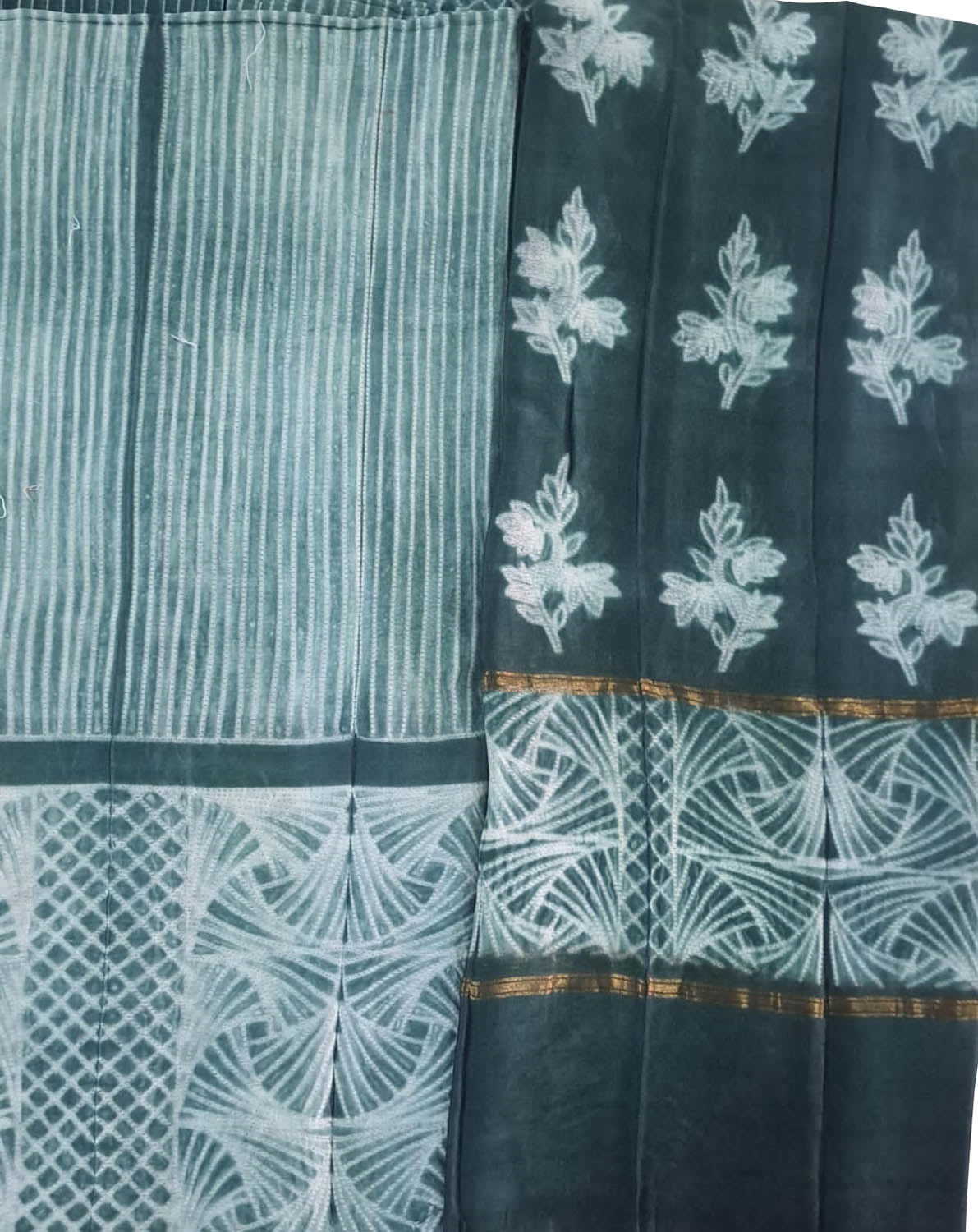 Chic Green Shibori Cotton Silk Suit Set: Unstitched Elegance - Luxurion World