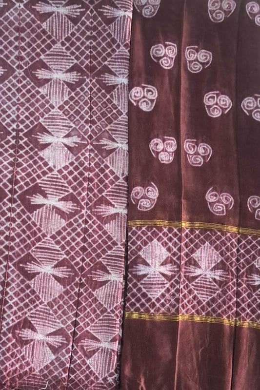 Elegant Brown Shibori Cotton Silk Suit Set: Unstitched Perfection - Luxurion World