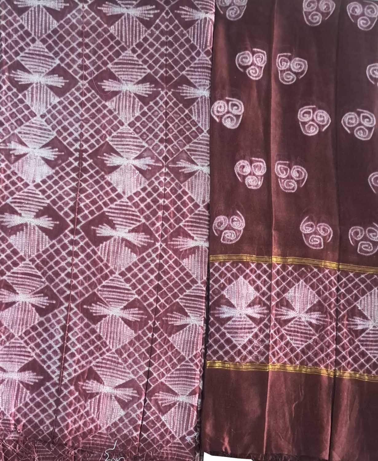 Elegant Brown Shibori Cotton Silk Suit Set: Unstitched Perfection - Luxurion World