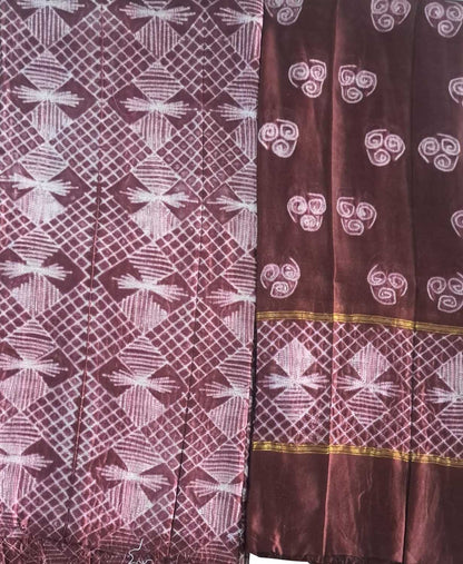 Elegant Brown Shibori Cotton Silk Suit Set: Unstitched Perfection - Luxurion World