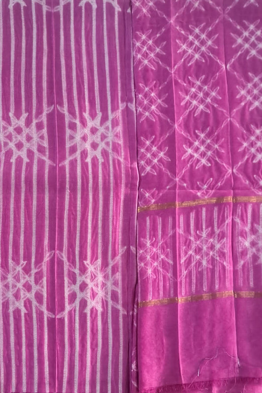 Chic Pink Shibori Cotton Silk Suit Set: Unstitched Elegance - Luxurion World