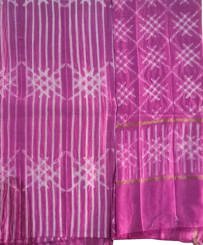 Chic Pink Shibori Cotton Silk Suit Set: Unstitched Elegance - Luxurion World
