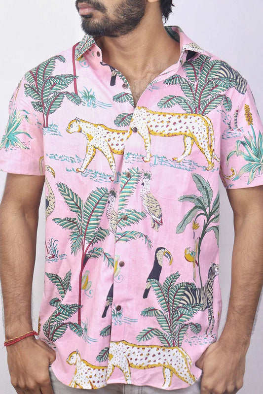 Pink  Tropical Printed Shirt