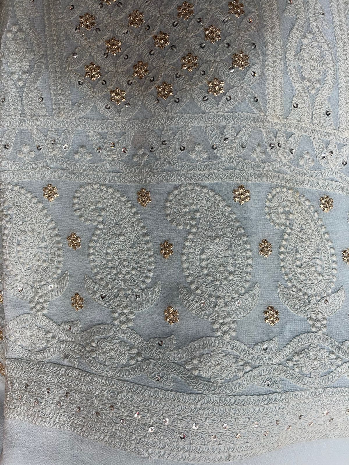 Blue Chikankari Embroidered Georgette Fabric ( 1 Mtr ) - Luxurion World