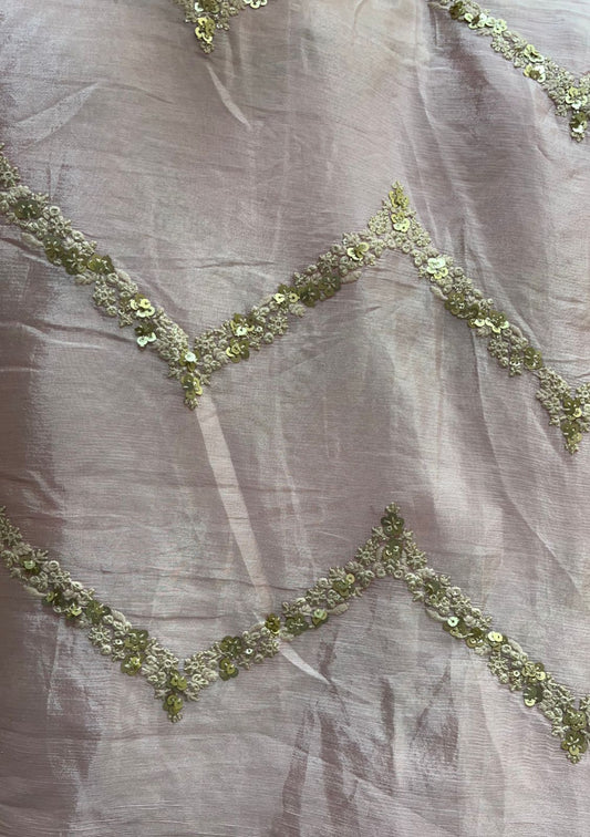 Pastel Embroidered Trendy Pure Chinon Sequins Work Fabric