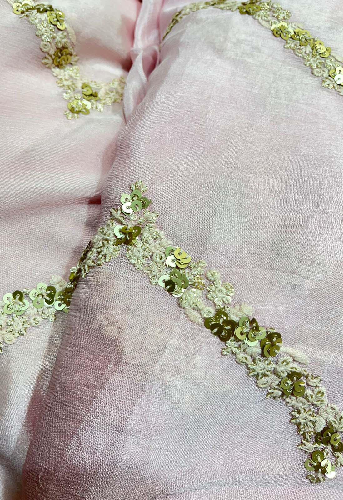 Pastel Embroidered Trendy Pure Chinon Sequins Work Fabric - Luxurion World