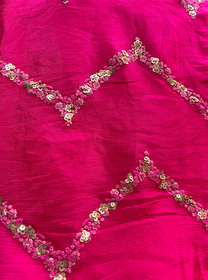 Pink Embroidered Trendy Pure Chinon Sequins Work Fabric - Luxurion World