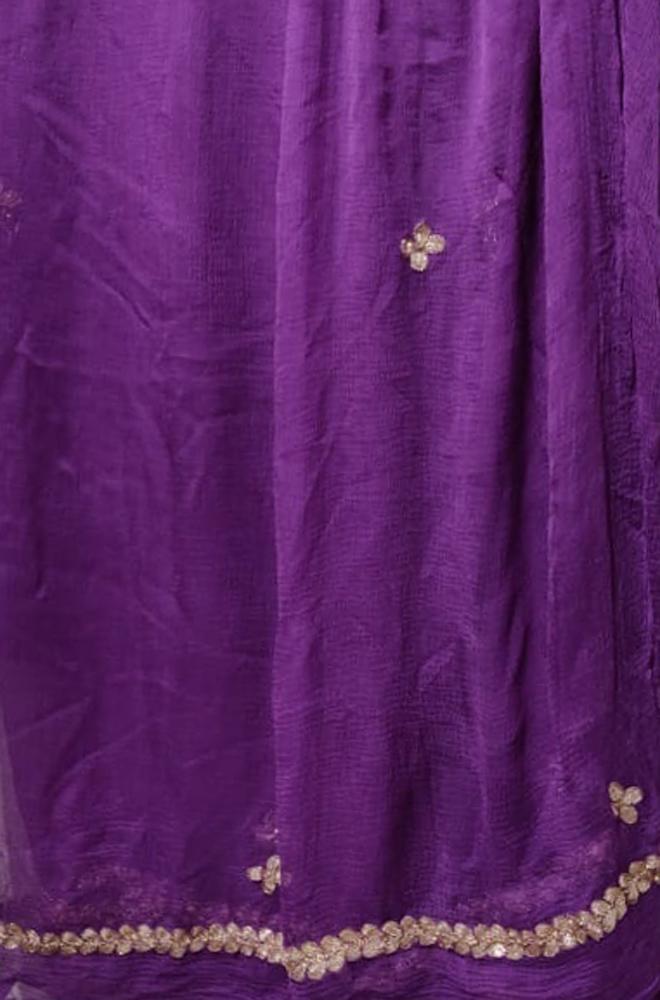 Purple Hand Gota Patti Work Chiffon Dupatta - Luxurion World