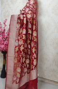 Maroon Handloom Banarasi Brush Dye Pure Georgette Dupatta - Luxurion World