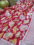 Maroon Handloom Banarasi Brush Dye Pure Georgette Dupatta - Luxurion World